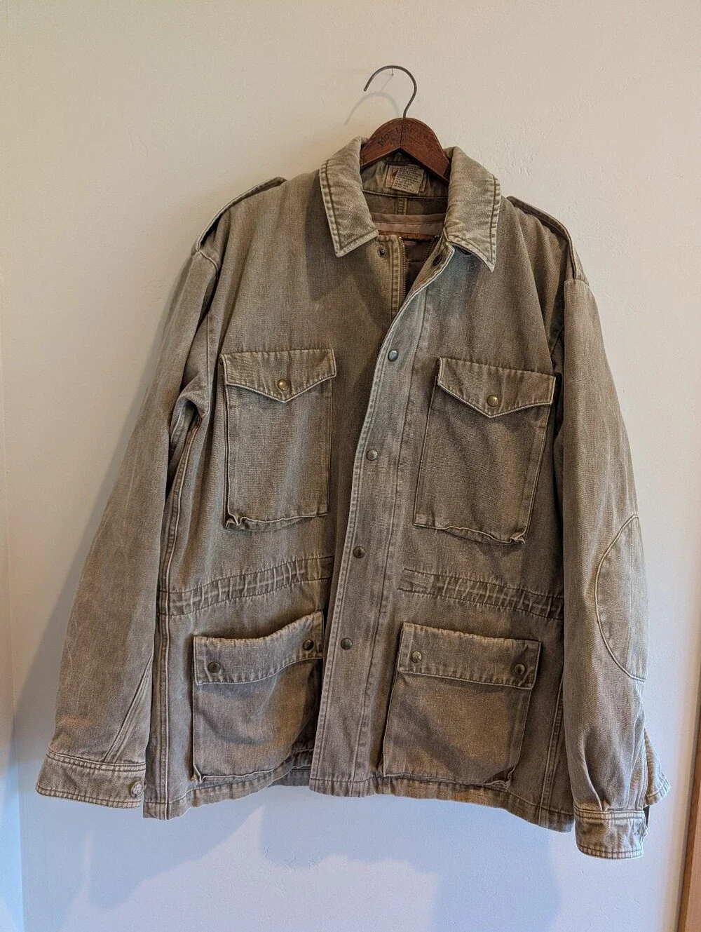 VINTAGE Banana Republic 80s Military Style Field Coat Heavy Cotton Denim XL